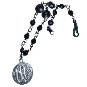 Stamped Dragon Serpent Black Bead Charm Bracelet